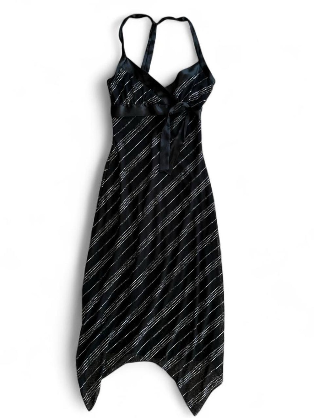 Y2K Charlotte Russe Black Silver Satin Bow Glitter Striped Formal Dress Size 3
